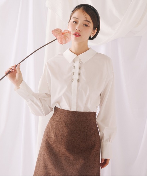 JILL by JILL STUART（ジルバイジルスチュアート）の「◇ネップツイードヘムレースミニスカート（スカート・レディース・ブラウン/グレー・SMALL/MEDIUM）」の3枚目の写真