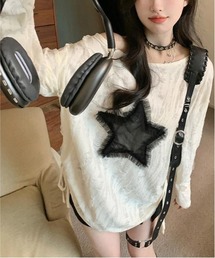 スターモチーフ サイドシャーリングダメージシアーロングTシャツ