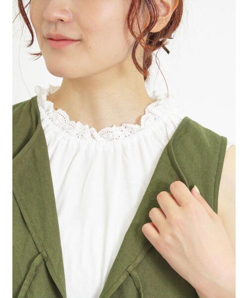 Samansa Mos2（サマンサ モスモス）の「襟レースノースリ（Tシャツ/カットソー・レディース・ブラック/モカ/オフホワイト/カーキ・F）」の2枚目の写真