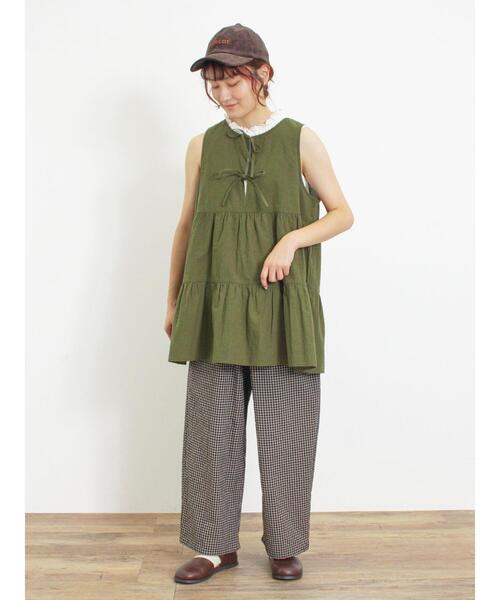 Samansa Mos2（サマンサ モスモス）の「襟レースノースリ（Tシャツ/カットソー・レディース・ブラック/モカ/オフホワイト/カーキ・F）」の7枚目の写真