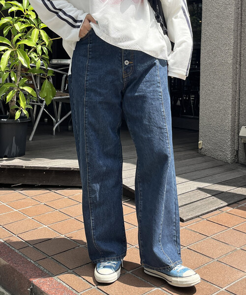 CPCM(シーピーシーエム)の「ボタンフライワイドデニム(デニムパンツ・レディース・ブラック/ブルー/サックスブルー・MEDIUM/LARGE)」の1枚目の写真