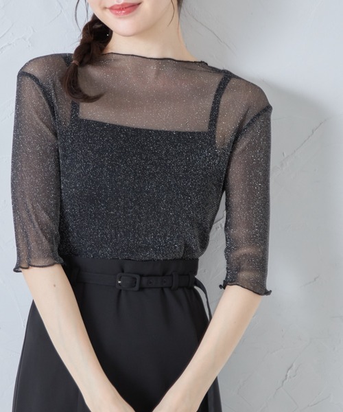 tocco closet(トッコ クローゼット)の「ラメシアーメローカットプルオーバー(Tシャツ/カットソー・レディース・グレー/オフホワイト/ブラック・M)」の9枚目の写真