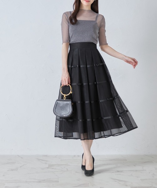 tocco closet(トッコ クローゼット)の「ラメシアーメローカットプルオーバー(Tシャツ/カットソー・レディース・グレー/オフホワイト/ブラック・M)」の12枚目の写真