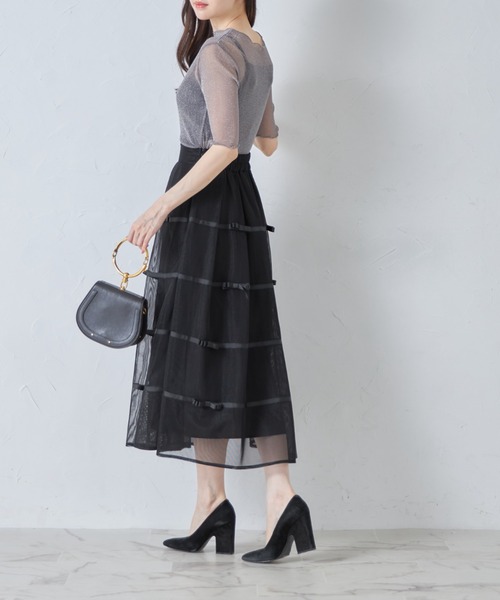 tocco closet(トッコ クローゼット)の「ラメシアーメローカットプルオーバー(Tシャツ/カットソー・レディース・グレー/オフホワイト/ブラック・M)」の13枚目の写真