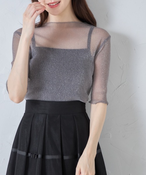 tocco closet(トッコ クローゼット)の「ラメシアーメローカットプルオーバー(Tシャツ/カットソー・レディース・グレー/オフホワイト/ブラック・M)」の15枚目の写真