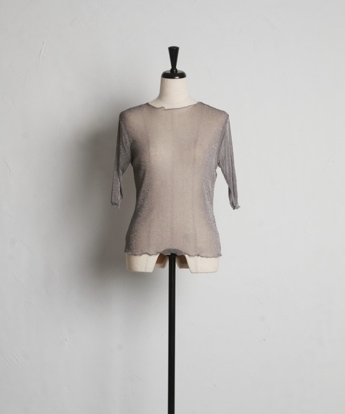 tocco closet(トッコ クローゼット)の「ラメシアーメローカットプルオーバー(Tシャツ/カットソー・レディース・グレー/オフホワイト/ブラック・M)」の16枚目の写真
