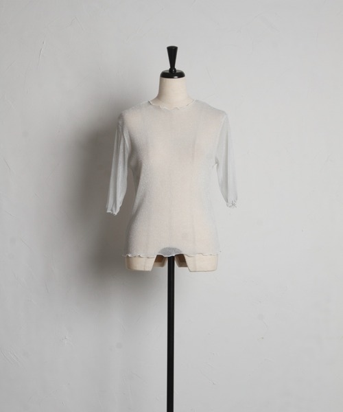 tocco closet(トッコ クローゼット)の「ラメシアーメローカットプルオーバー(Tシャツ/カットソー・レディース・グレー/オフホワイト/ブラック・M)」の18枚目の写真