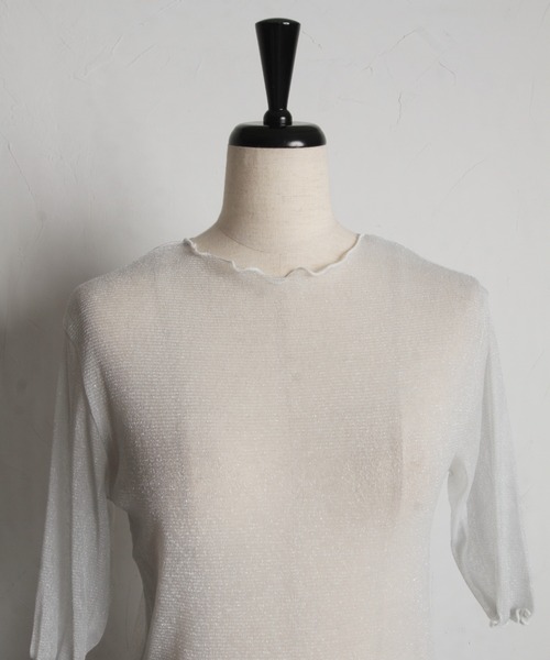 tocco closet(トッコ クローゼット)の「ラメシアーメローカットプルオーバー(Tシャツ/カットソー・レディース・グレー/オフホワイト/ブラック・M)」の21枚目の写真