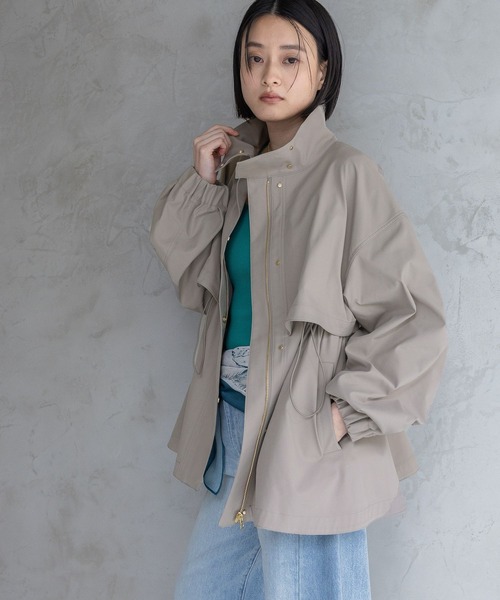 ★本日限定価格★完売品！Apart by 撥水加工付きスタンドブルゾン ベージュ A part by（アパートバイ）の「【撥水加工付き】スタンドブルゾン