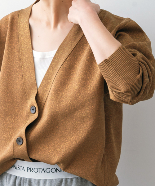 2024AW Spick&Span ラメ深Vカーディガン キャメル ブラウン 茶 Spick & Span（スピックアンドスパン）の「ラメ深Vカーディガン