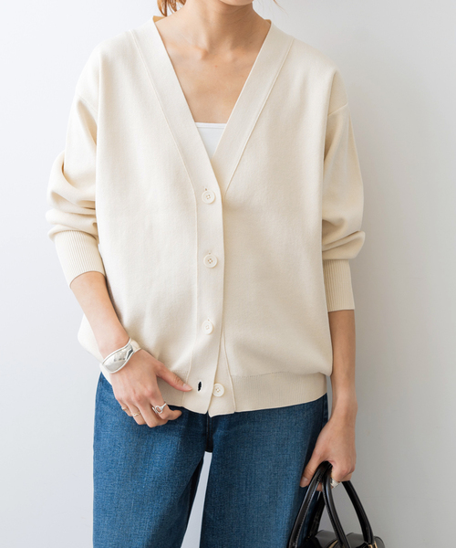 2024AW Spick&Span ラメ深Vカーディガン キャメル ブラウン 茶 Spick & Span（スピックアンドスパン）の「ラメ深Vカーディガン