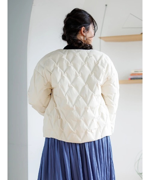 【大きいサイズ】シームレスノーカラーダウンジャケット（テーラードジャケット）｜Re-J&SUPURE（リジェイアンドスプル）