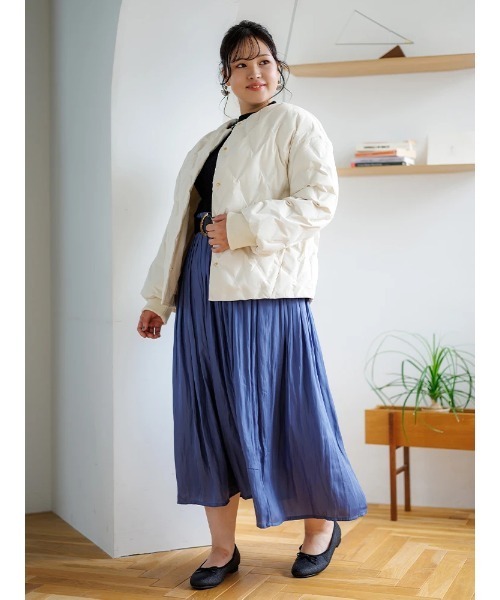 【大きいサイズ】シームレスノーカラーダウンジャケット（テーラードジャケット）｜Re-J&SUPURE（リジェイアンドスプル）