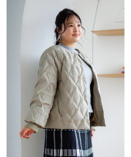 【大きいサイズ】シームレスノーカラーダウンジャケット（テーラードジャケット）｜Re-J&SUPURE（リジェイアンドスプル）