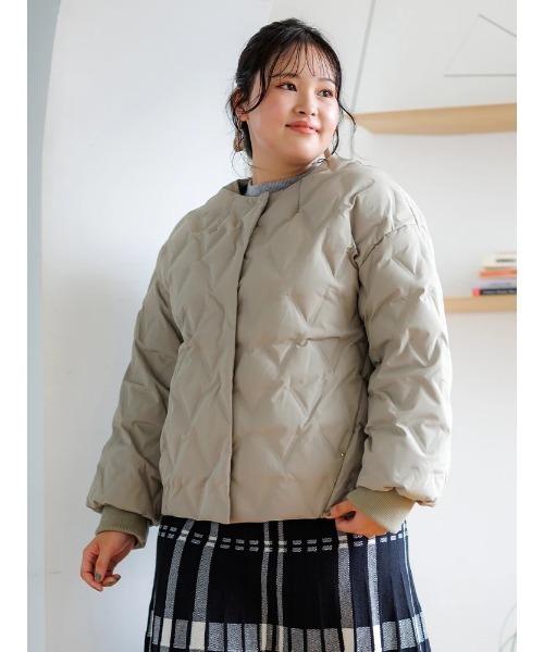 【大きいサイズ】シームレスノーカラーダウンジャケット（テーラードジャケット）｜Re-J&SUPURE（リジェイアンドスプル）