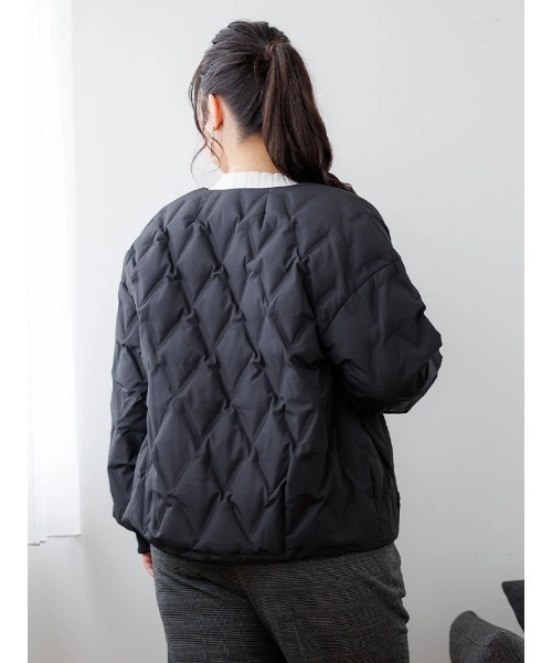 【大きいサイズ】シームレスノーカラーダウンジャケット（テーラードジャケット）｜Re-J&SUPURE（リジェイアンドスプル）