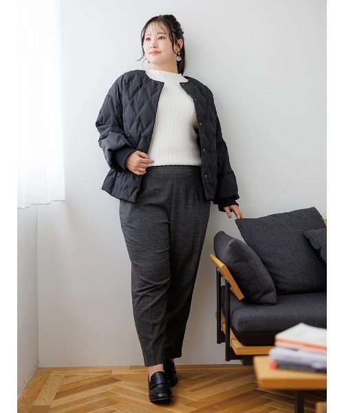 【大きいサイズ】シームレスノーカラーダウンジャケット（テーラードジャケット）｜Re-J&SUPURE（リジェイアンドスプル）