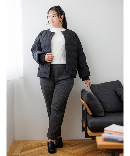 【大きいサイズ】シームレスノーカラーダウンジャケット（テーラードジャケット）｜Re-J&SUPURE（リジェイアンドスプル）