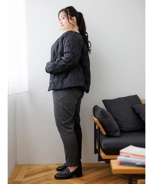 【大きいサイズ】シームレスノーカラーダウンジャケット（テーラードジャケット）｜Re-J&SUPURE（リジェイアンドスプル）