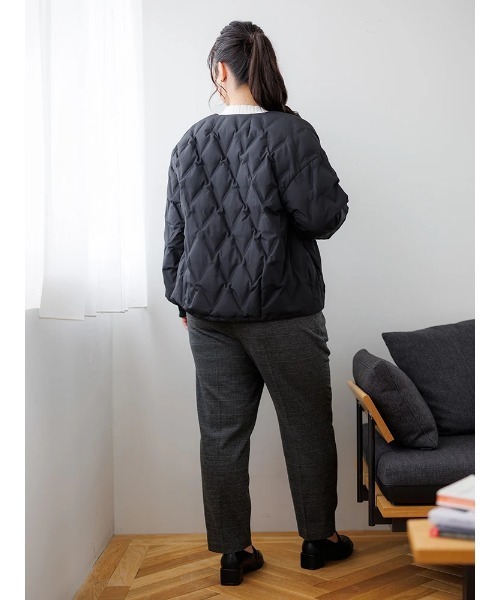 【大きいサイズ】シームレスノーカラーダウンジャケット（テーラードジャケット）｜Re-J&SUPURE（リジェイアンドスプル）