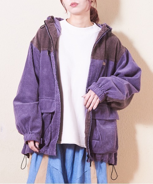 CUBE SUGAR（キューブシュガー）の「6Wサッカーコールジップアップフードジャケット（マウンテンパーカー・レディース・ブラウン/パープル/ベージュ/スミクロ/マルチ・M）」の5枚目の写真