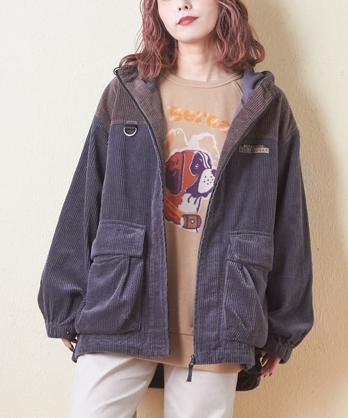CUBE SUGAR（キューブシュガー）の「6Wサッカーコールジップアップフードジャケット（マウンテンパーカー・レディース・ブラウン/パープル/ベージュ/スミクロ/マルチ・M）」の2枚目の写真