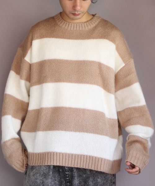 ８(eight)（エイト）の「モヘアタッチクルーネックセーター（ニット/セーター・メンズ・ブラック/ブラック×レッド/グレー系その他/チャコールグレー/ライトグレー/ベージュ系その他/グリーン系その他/マスタード/ブルー/グリーン・LARGE/MEDIUM）」の7枚目の写真