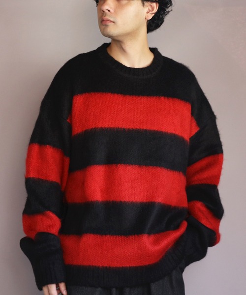 ８(eight)（エイト）の「モヘアタッチクルーネックセーター（ニット/セーター・メンズ・ブラック/ブラック×レッド/グレー系その他/チャコールグレー/ライトグレー/ベージュ系その他/グリーン系その他/マスタード/ブルー/グリーン・LARGE/MEDIUM）」の4枚目の写真