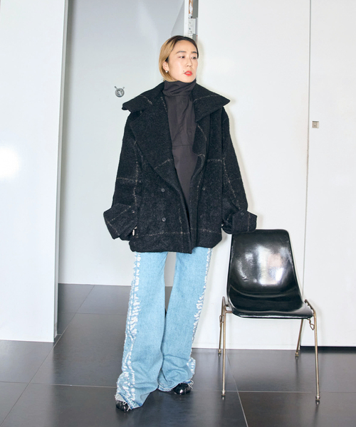 SEEALL(シーオール)の「SEEALL OVERSIZED DOUBLE BREASTED COAT SAW41 JK101:コート(その他アウター・レディース・ブラック・38)」の18枚目の写真