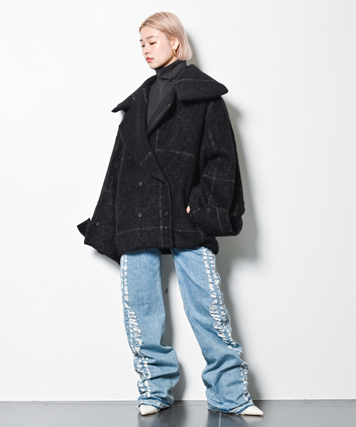 SEEALL(シーオール)の「SEEALL OVERSIZED DOUBLE BREASTED COAT SAW41 JK101:コート(その他アウター・レディース・ブラック・38)」の19枚目の写真