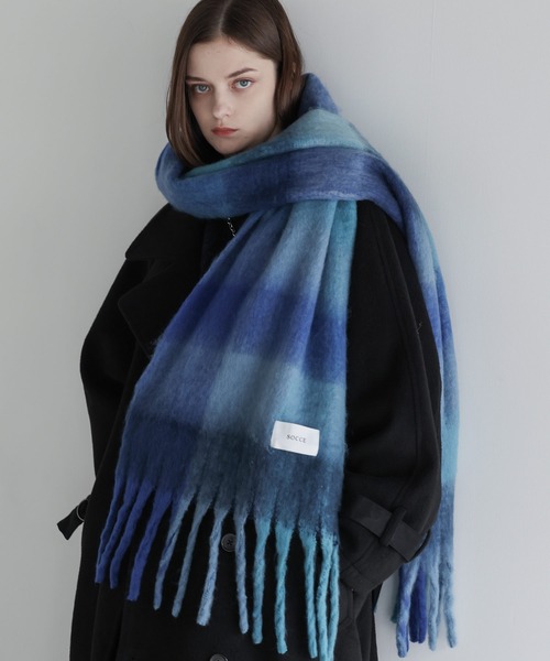 ブロックチェックシャギーフリンジマフラー（マフラー）｜SOCCE