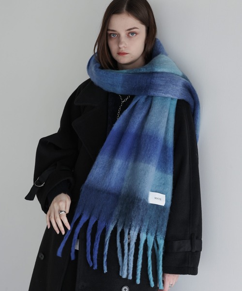 ブロックチェックシャギーフリンジマフラー（マフラー）｜SOCCE