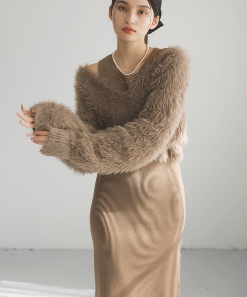 VIS（ビス）の「【SET】カシュクールシャギーレイヤードワンピース（ワンピース・レディース・オフホワイト/ライトグレー/ブラウン・FREE）」の3枚目の写真