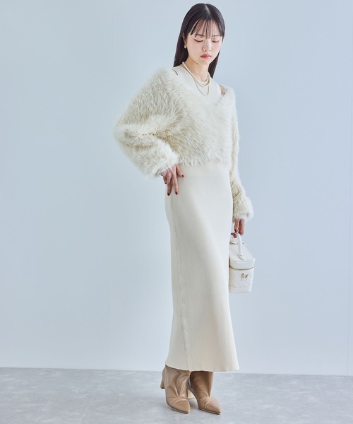 VIS（ビス）の「【SET】カシュクールシャギーレイヤードワンピース（ワンピース・レディース・オフホワイト/ライトグレー/ブラウン・FREE）」の5枚目の写真