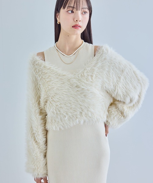 VIS（ビス）の「【SET】カシュクールシャギーレイヤードワンピース（ワンピース・レディース・オフホワイト/ライトグレー/ブラウン・FREE）」の7枚目の写真