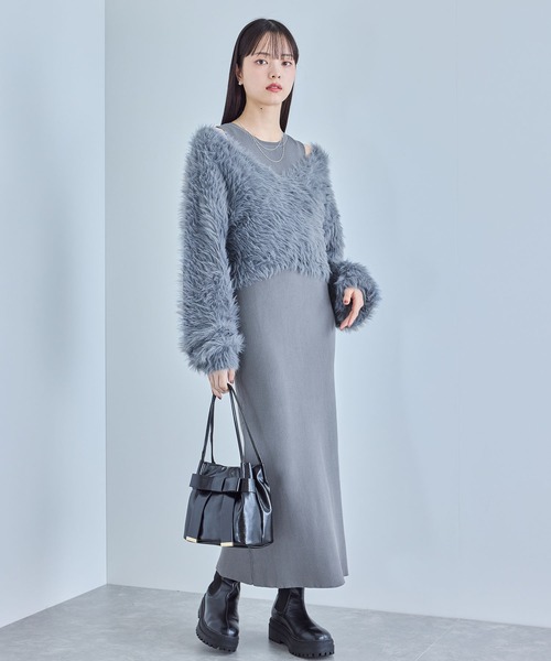 VIS（ビス）の「【SET】カシュクールシャギーレイヤードワンピース（ワンピース・レディース・オフホワイト/ライトグレー/ブラウン・FREE）」の8枚目の写真