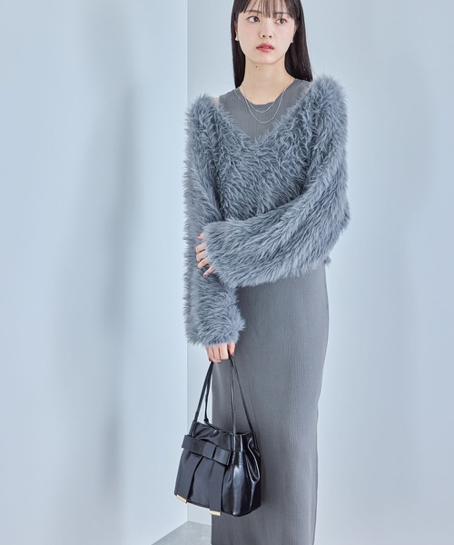 VIS（ビス）の「【SET】カシュクールシャギーレイヤードワンピース（ワンピース・レディース・オフホワイト/ライトグレー/ブラウン・FREE）」の14枚目の写真