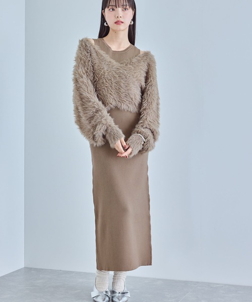 VIS（ビス）の「【SET】カシュクールシャギーレイヤードワンピース（ワンピース・レディース・オフホワイト/ライトグレー/ブラウン・FREE）」の17枚目の写真