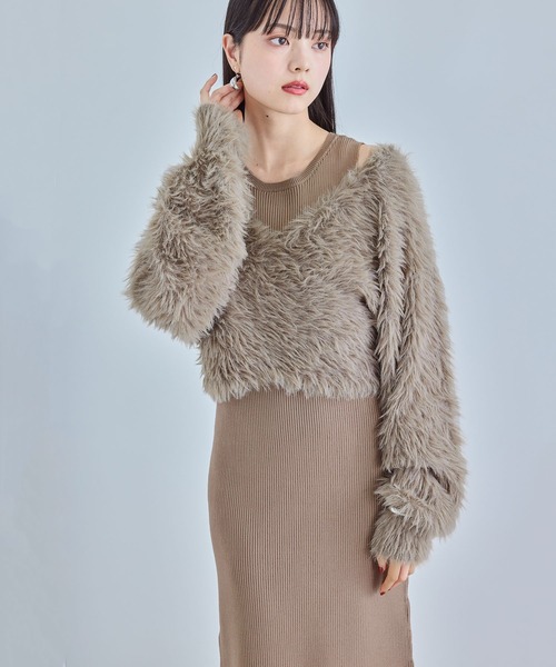 VIS（ビス）の「【SET】カシュクールシャギーレイヤードワンピース（ワンピース・レディース・オフホワイト/ライトグレー/ブラウン・FREE）」の18枚目の写真