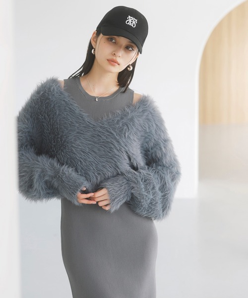 VIS（ビス）の「【SET】カシュクールシャギーレイヤードワンピース（ワンピース・レディース・オフホワイト/ライトグレー/ブラウン・FREE）」の20枚目の写真