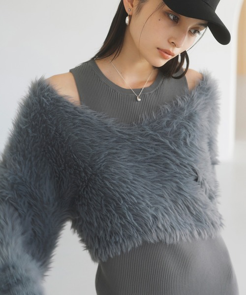 VIS（ビス）の「【SET】カシュクールシャギーレイヤードワンピース（ワンピース・レディース・オフホワイト/ライトグレー/ブラウン・FREE）」の21枚目の写真