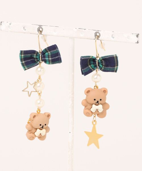 VIBGYOR(ヴィブジョー)の「【MUURABBTI】くまちゃんと星のチェックリボンピアス(MA)(ピアス(両耳用)・レディース・グリーン・FREE)」の3枚目の写真