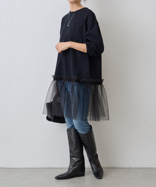 BEARDSLEY（ビアズリー）の「チュールコンビロングTee（Tシャツ/カットソー・レディース・ブラック・FREE）」の3枚目の写真