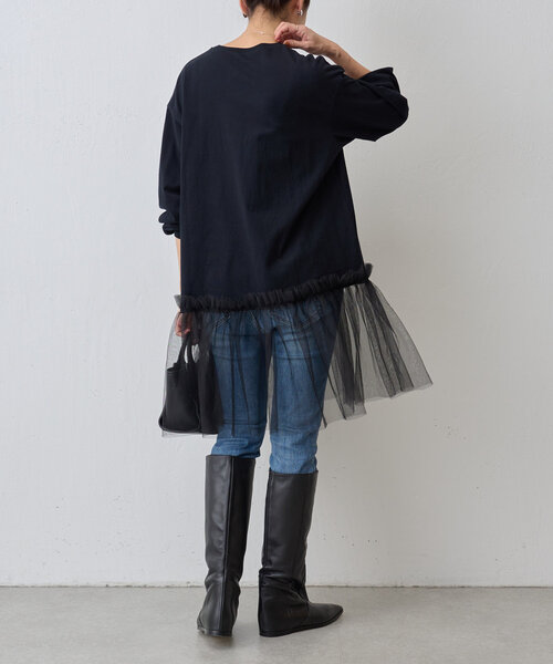 BEARDSLEY（ビアズリー）の「チュールコンビロングTee（Tシャツ/カットソー・レディース・ブラック・FREE）」の5枚目の写真