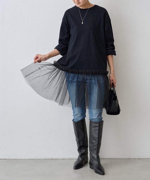 BEARDSLEY（ビアズリー）の「チュールコンビロングTee（Tシャツ/カットソー・レディース・ブラック・FREE）」の6枚目の写真