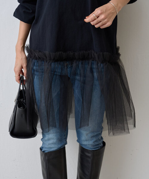 BEARDSLEY（ビアズリー）の「チュールコンビロングTee（Tシャツ/カットソー・レディース・ブラック・FREE）」の7枚目の写真