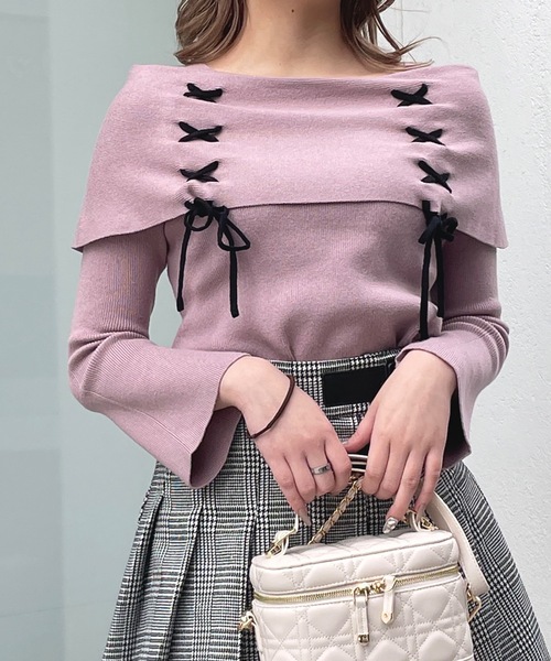 Whim Gazette 黒 オフショルダー半袖ニット♡新品未使用 Whim Gazette｜ウィムガゼットのニット/セーター（オフショルダー