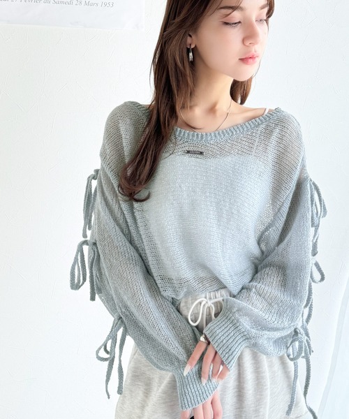 セール】【mily bilet】大人のきらめき。プレートデザイン透かし編み袖