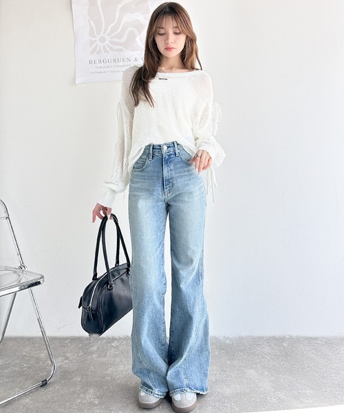 mily bilet(ミウィビレット)の「【mily bilet】大人のきらめき。プレートデザイン透かし編み袖リボンラメニット(ワンオフショル2way)(ニット/セーター・レディース・ブルー/チャコールグレー/イエロー/ピンク/ホワイト・LARGE/MEDIUM/SMALL/X-LARGE)」の11枚目の写真