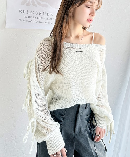 セール】【mily bilet】大人のきらめき。プレートデザイン透かし編み袖